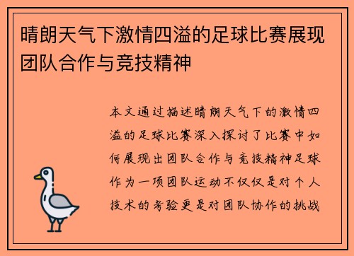 晴朗天气下激情四溢的足球比赛展现团队合作与竞技精神